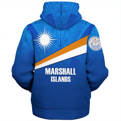 Marshall Islands Sherpa Hoodie - Flag Color With Traditional Patterns