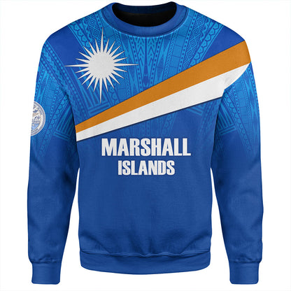 Marshall Islands Sweatshirt - Flag Color With Traditional Patterns