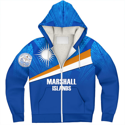 Marshall Islands Sherpa Hoodie - Flag Color With Traditional Patterns