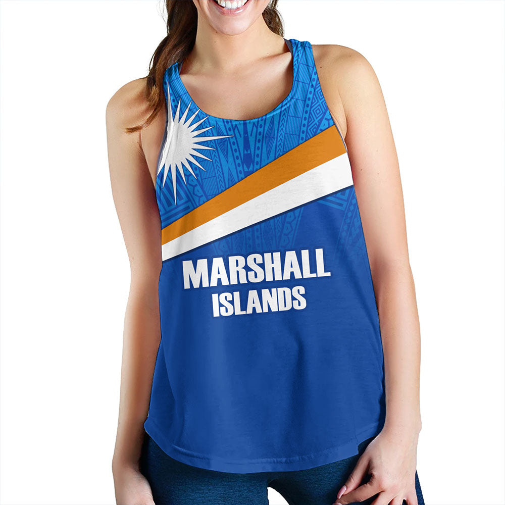 Marshall Islands Women Tank - Flag Color With Traditional Patterns