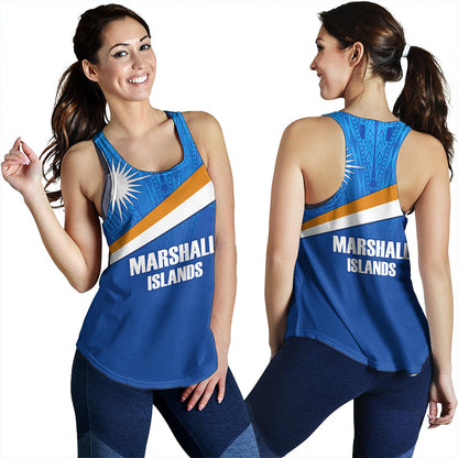 Marshall Islands Women Tank - Flag Color With Traditional Patterns