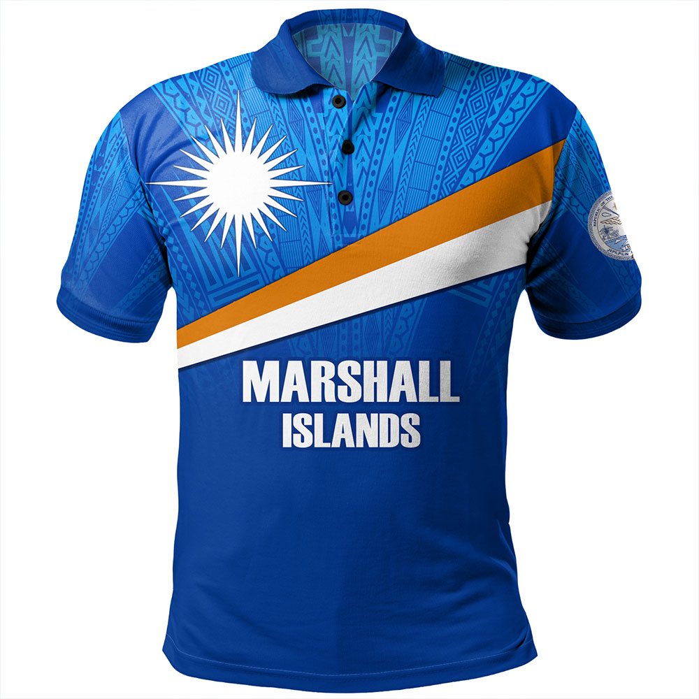 Marshall Islands Polo Shirt - Flag Color With Traditional Patterns
