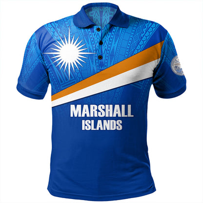 Marshall Islands Polo Shirt - Flag Color With Traditional Patterns