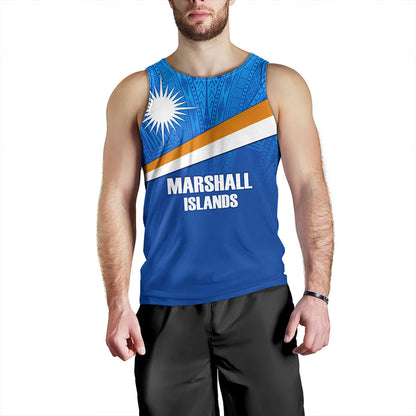 Marshall Islands Tank Top - Flag Color With Traditional Patterns