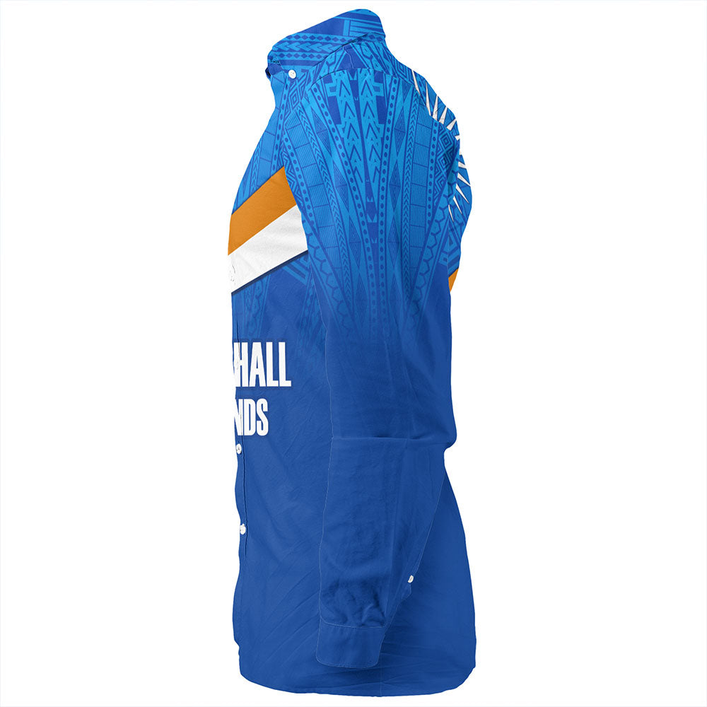 Marshall Islands Long Sleeve Shirt - Flag Color With Traditional Patterns