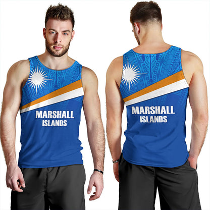 Marshall Islands Tank Top - Flag Color With Traditional Patterns