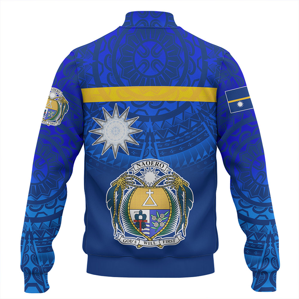 Nauru Baseball Jacket Flag Color With Traditional Patterns