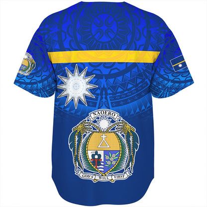 Nauru Baseball Shirt Flag Color With Traditional Patterns