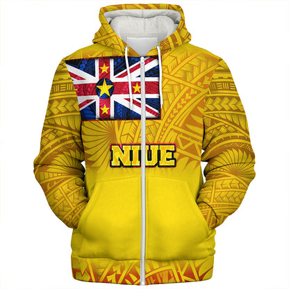 Niue Sherpa Hoodie Flag Color With Traditional Patterns