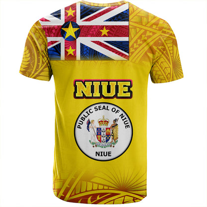 Niue T-Shirt Flag Color With Traditional Patterns