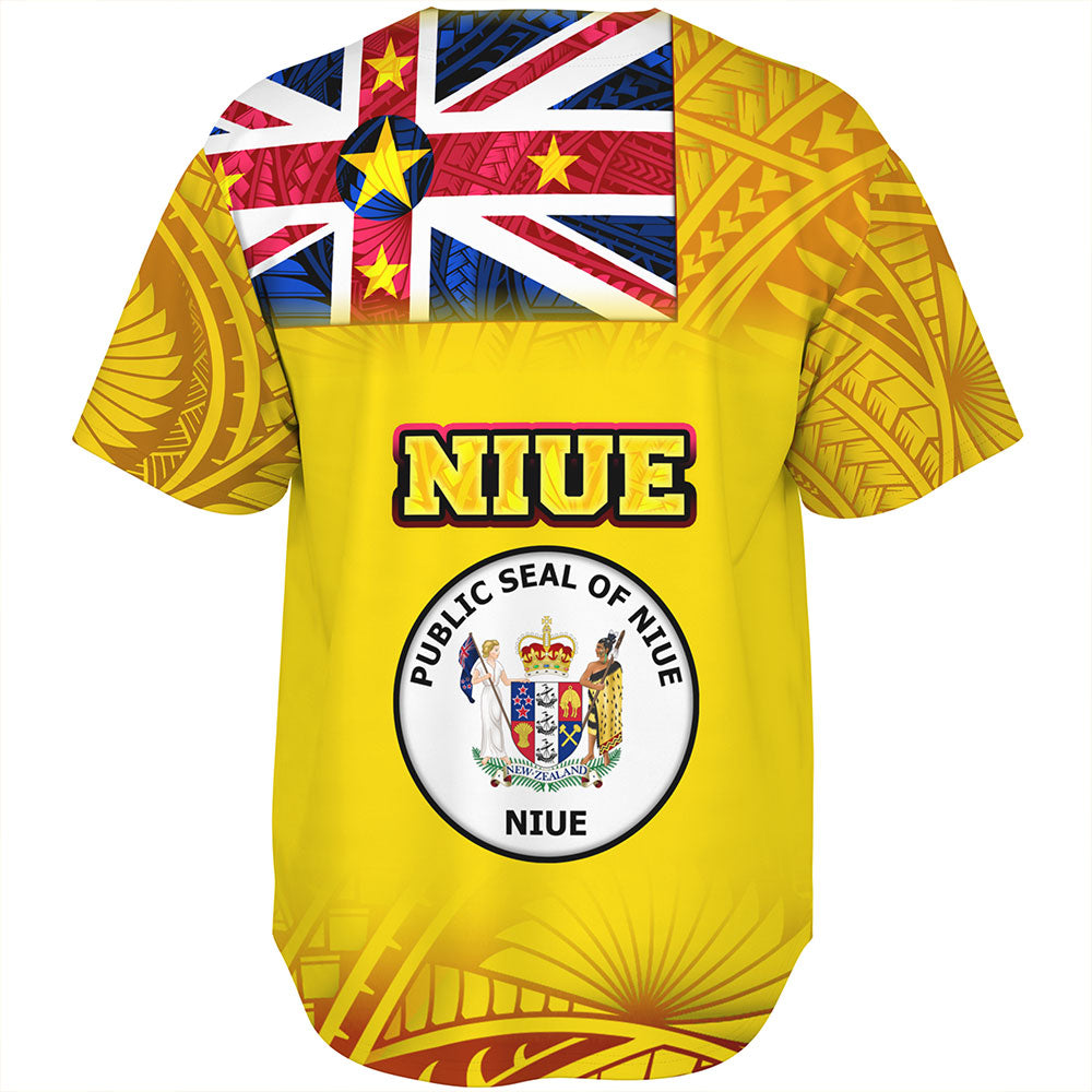 Niue Baseball Shirt Flag Color With Traditional Patterns