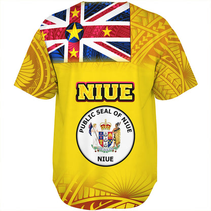 Niue Baseball Shirt Flag Color With Traditional Patterns