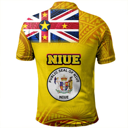 Niue Polo Shirt Flag Color With Traditional Patterns