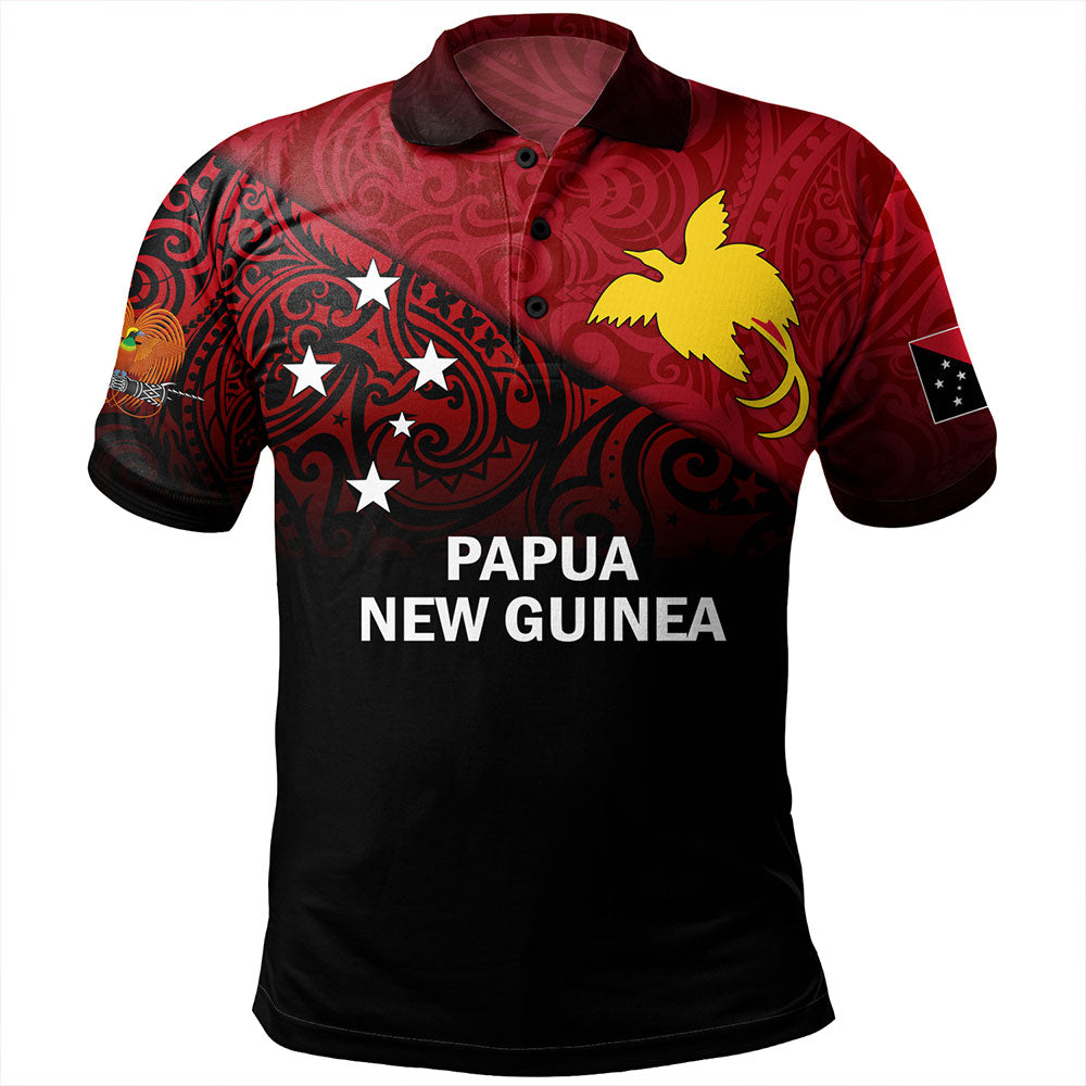 Papua New Guinea Polo Shirt - PNG Flag Color With Traditional Patterns