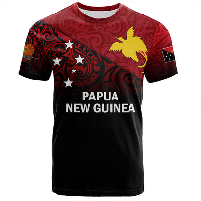 Papua New Guinea T-Shirt - PNG Flag Color With Traditional Patterns