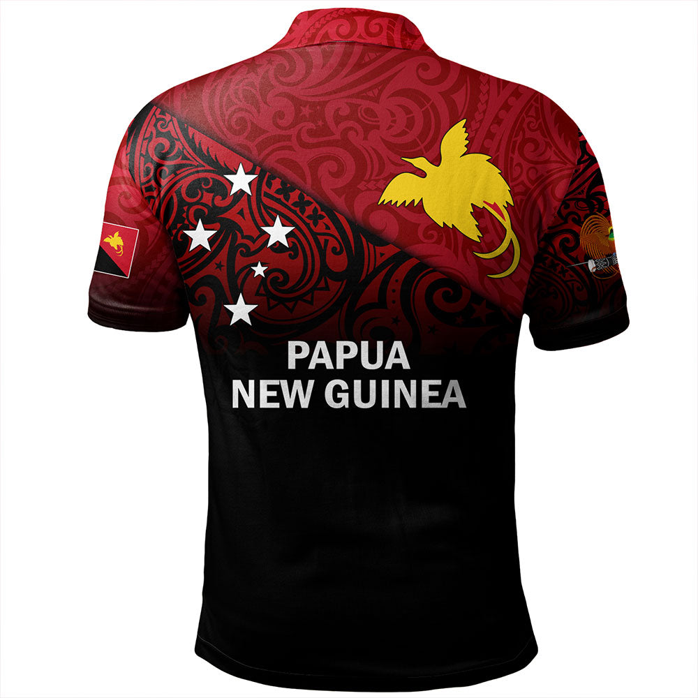 Papua New Guinea Polo Shirt - PNG Flag Color With Traditional Patterns