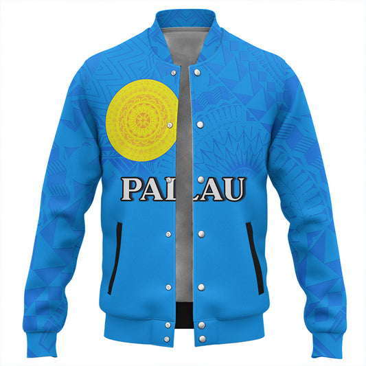 Palau Baseball Jacket Flag Color With Traditional Patterns