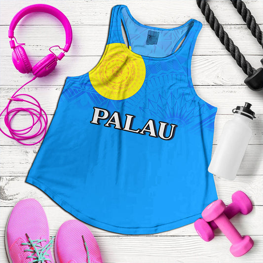 Palau Women Tank Flag Color With Traditional Patterns