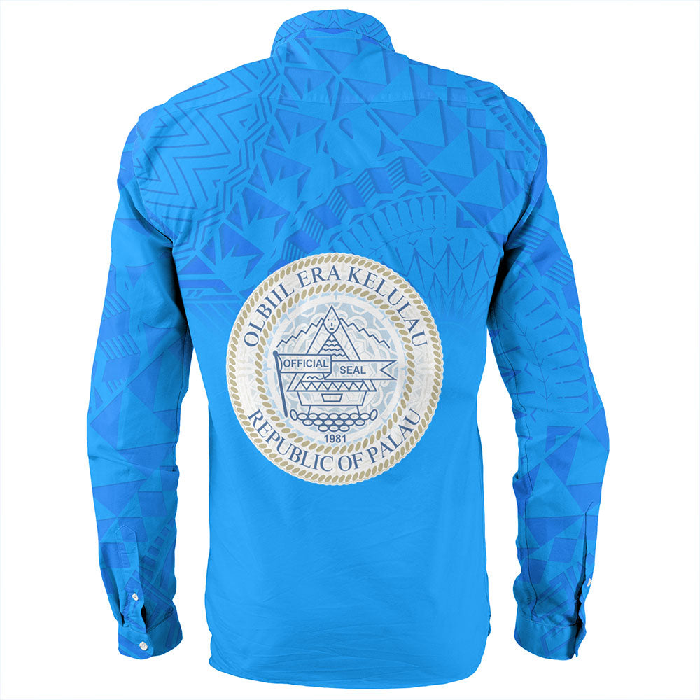 Palau Long Sleeve Shirt Flag Color With Traditional Patterns