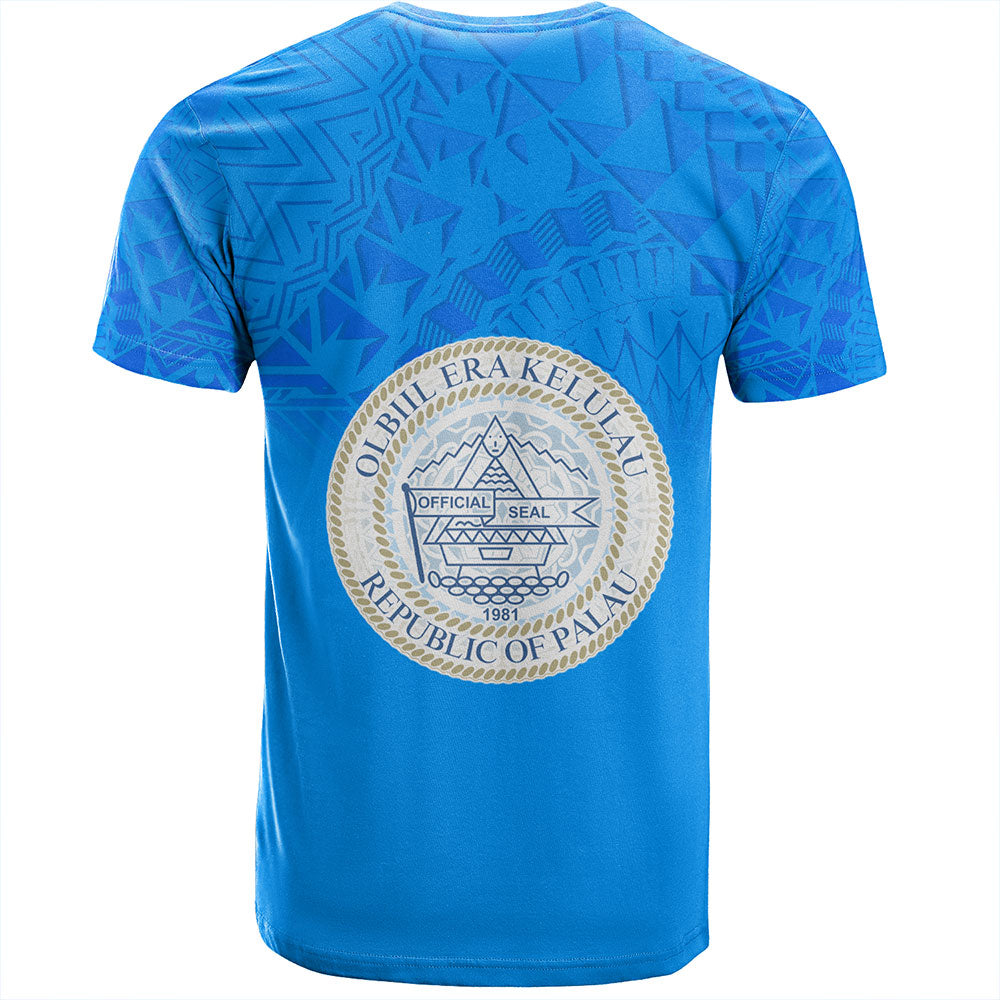 Palau T-Shirt Flag Color With Traditional Patterns