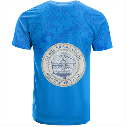 Palau T-Shirt Flag Color With Traditional Patterns