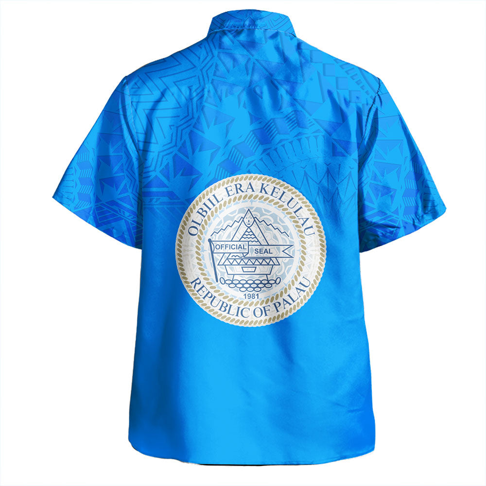 Palau Hawaiian Shirt Flag Color With Traditional Patterns