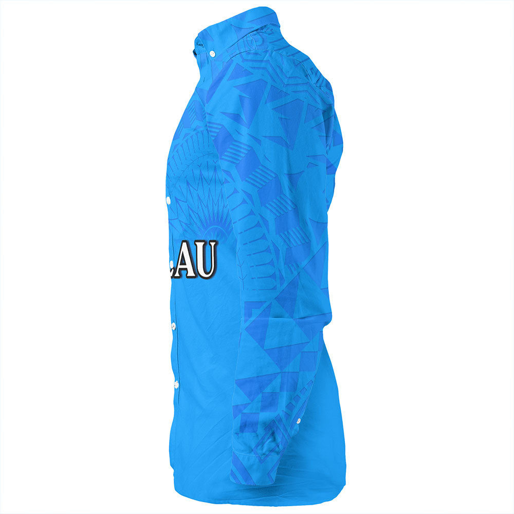 Palau Long Sleeve Shirt Flag Color With Traditional Patterns
