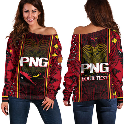 Papua New Guinea Custom Personalised Off Shoulder Sweatshirt Seal And Map Tribal Traditional Patterns