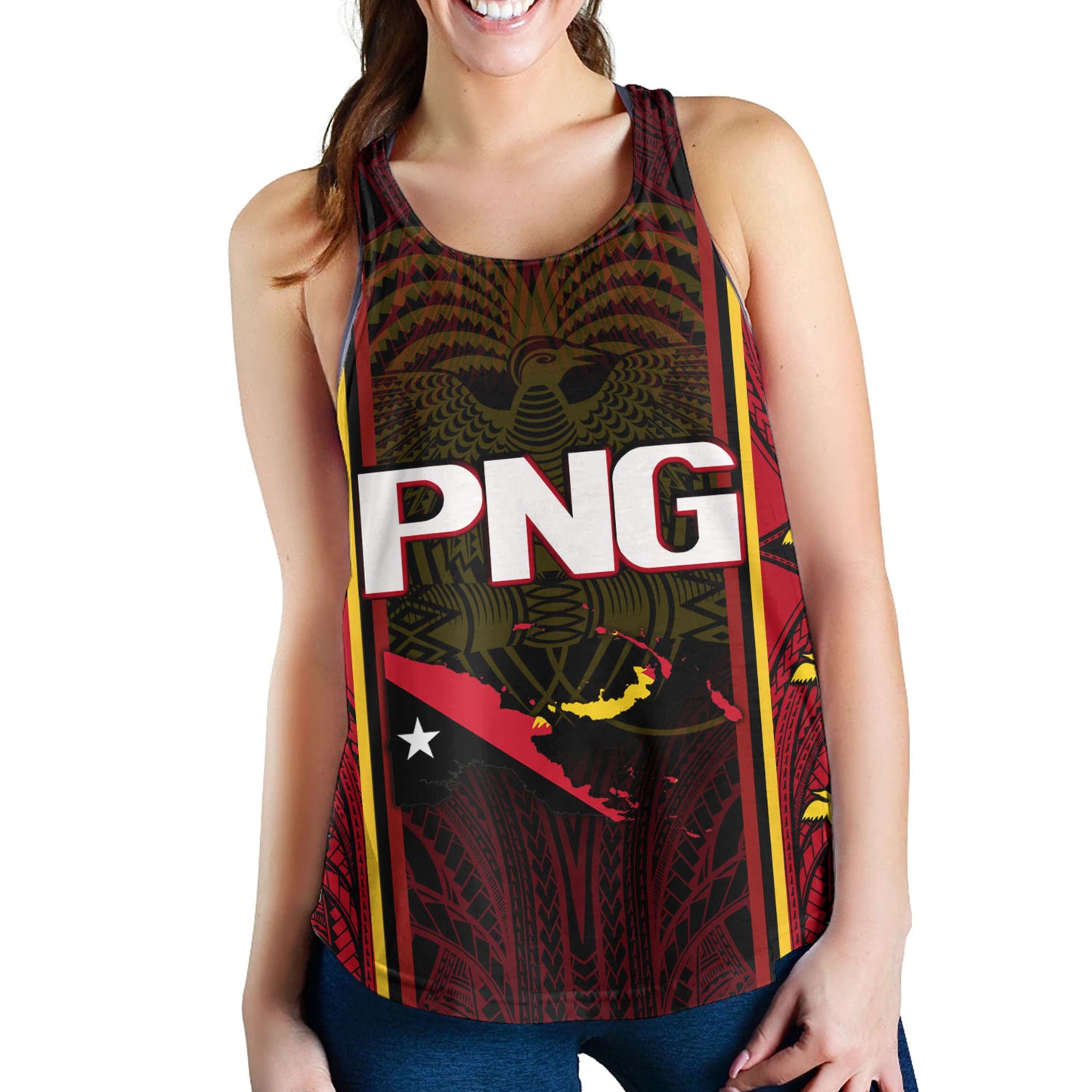 Papua New Guinea Custom Personalised Women Tank Seal And Map Tribal Traditional Patterns