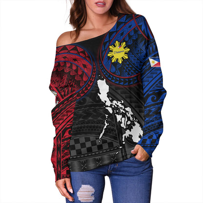 Philippines Off Shoulder Sweatshirt - Philippines Half Sleeve Tattoo Patterns Style