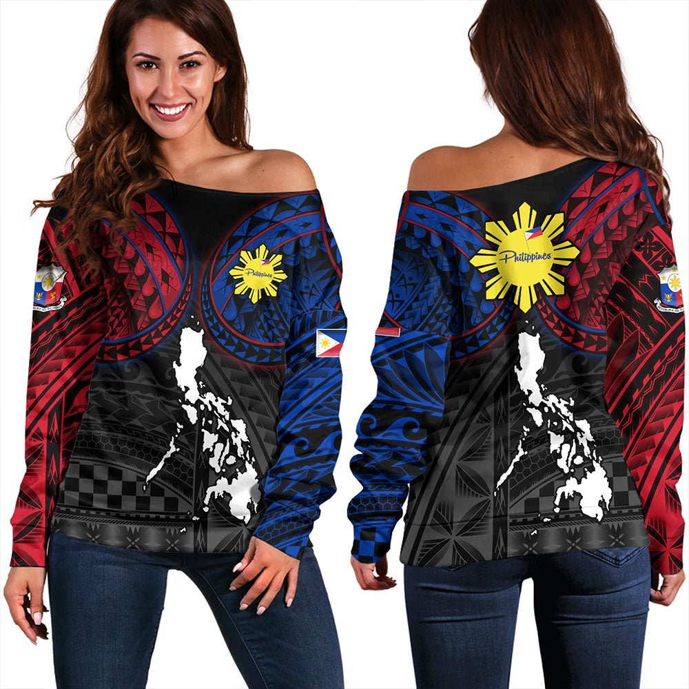 Philippines Off Shoulder Sweatshirt - Philippines Half Sleeve Tattoo Patterns Style
