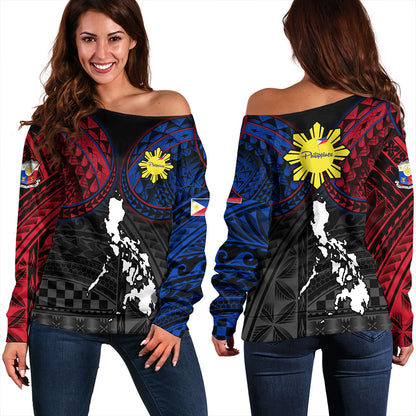 Philippines Off Shoulder Sweatshirt - Philippines Half Sleeve Tattoo Patterns Style