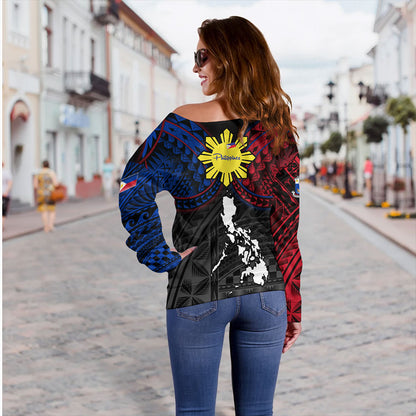 Philippines Off Shoulder Sweatshirt - Philippines Half Sleeve Tattoo Patterns Style