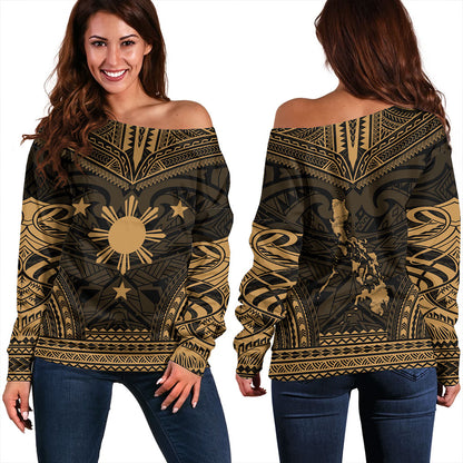 Philippines Off Shoulder Sweatshirt - Philippines Cheif Tattoo Patterns Style