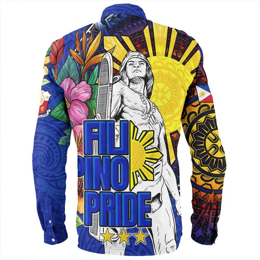 Philippines Filipinos Long Sleeve Shirt Lapu-lapu Hero With Philippines Flowers Style