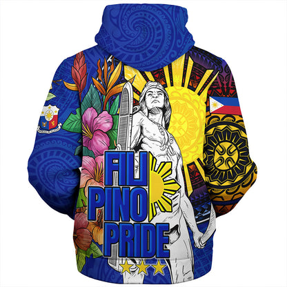 Philippines Filipinos Sherpa Hoodie Lapu-lapu Hero With Philippines Flowers Style