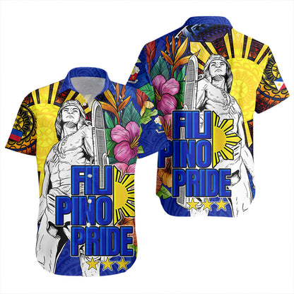 Philippines Filipinos Short Sleeve Shirt Lapu-lapu Hero With Philippines Flowers Style