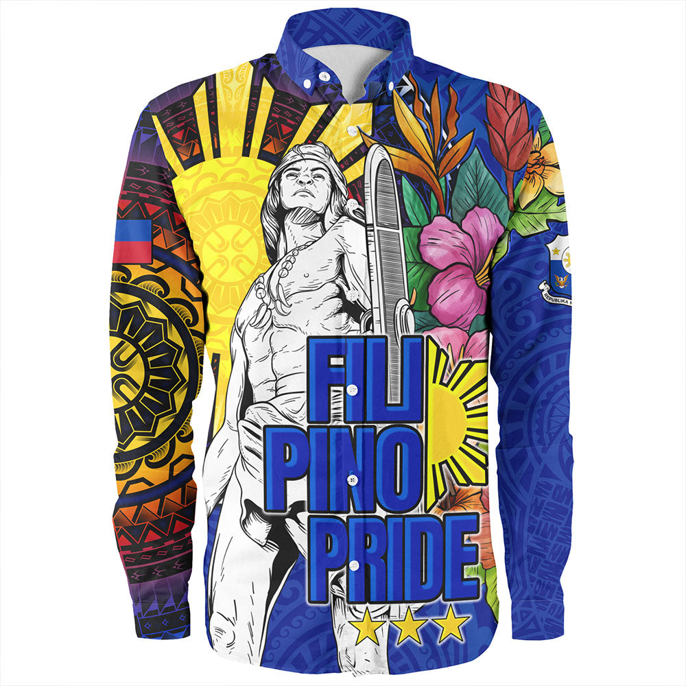 Philippines Filipinos Long Sleeve Shirt Lapu-lapu Hero With Philippines Flowers Style