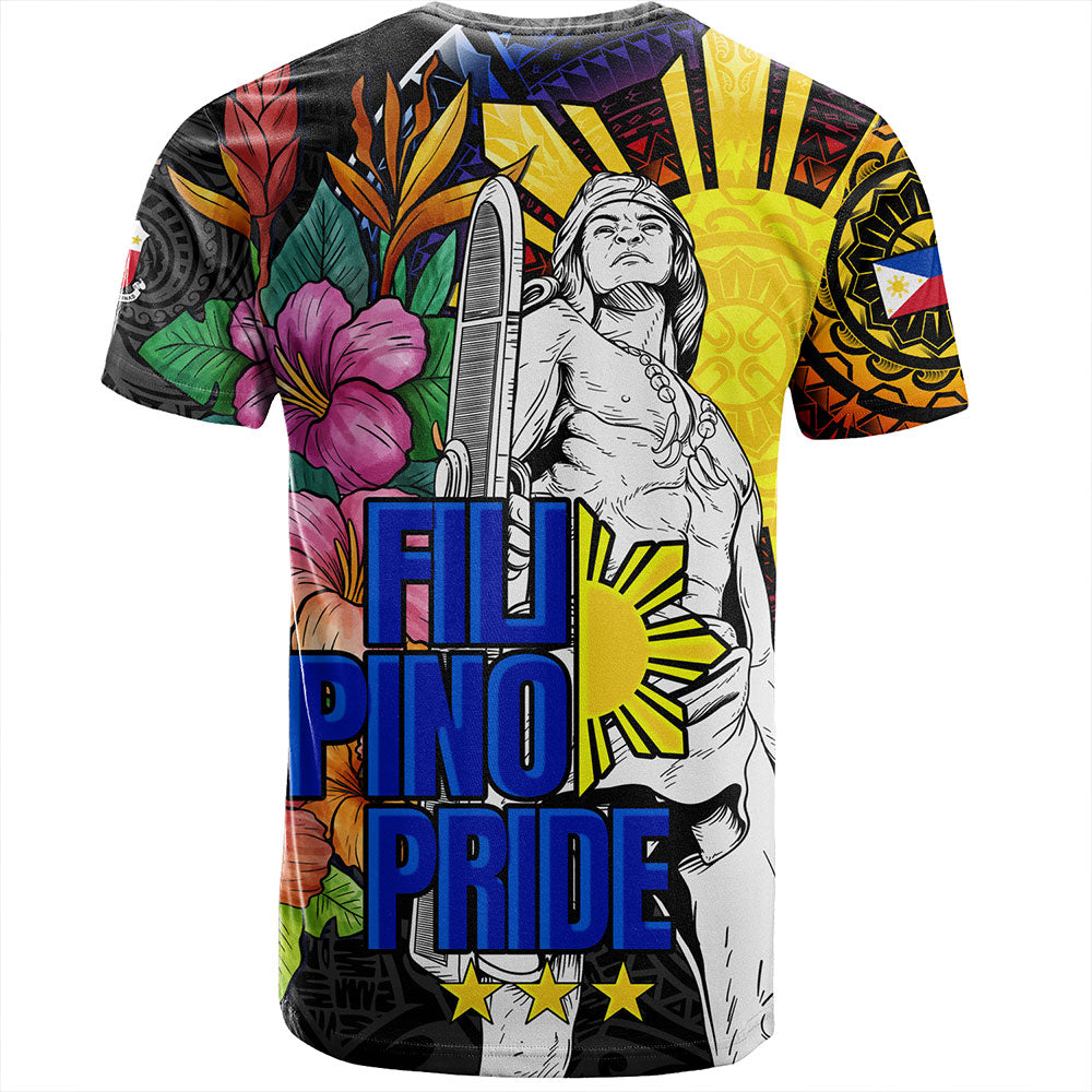 Philippines Filipinos T-Shirt Lapu-lapu Hero With Philippines Flowers Style