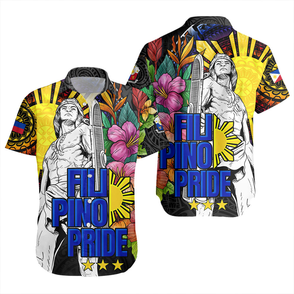 Philippines Filipinos Short Sleeve Shirt Lapu-lapu Hero With Philippines Flowers Style