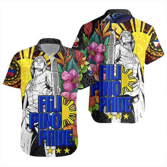 Philippines Filipinos Short Sleeve Shirt Lapu-lapu Hero With Philippines Flowers Style