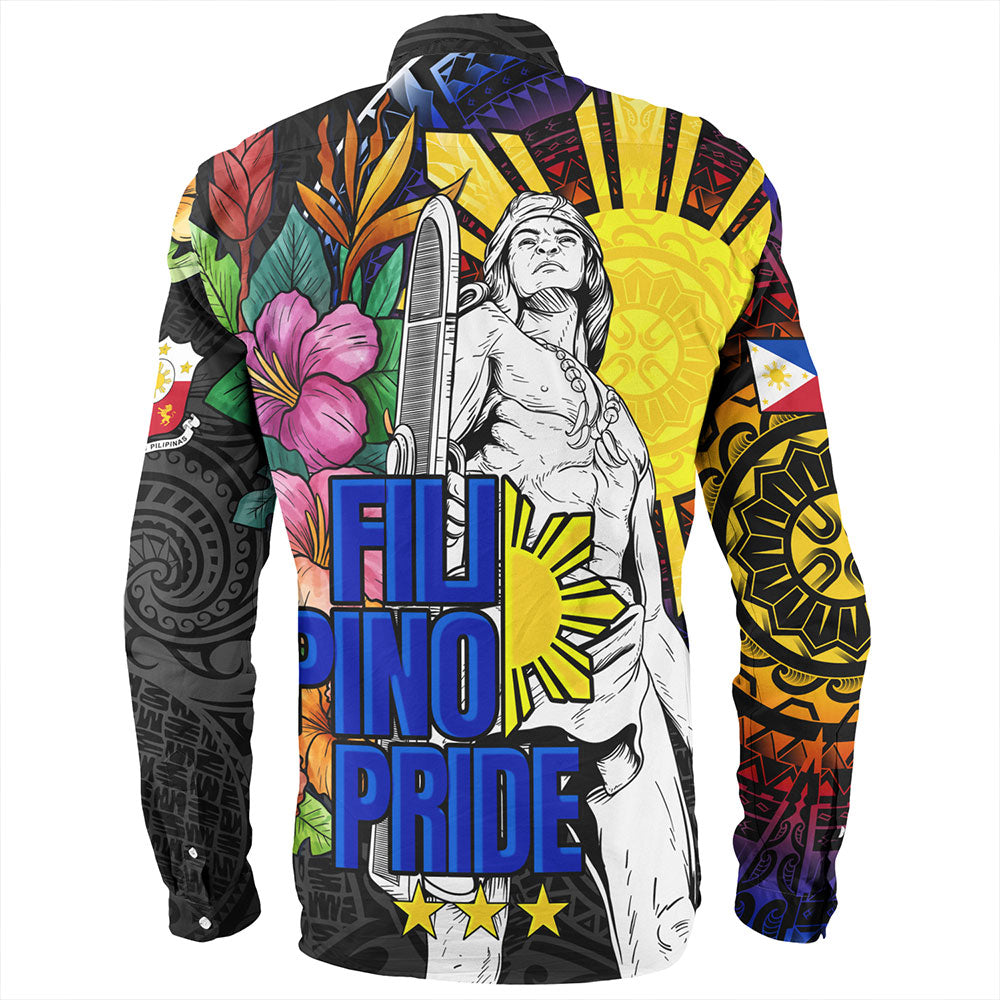 Philippines Filipinos Long Sleeve Shirt Lapu-lapu Hero With Philippines Flowers Style