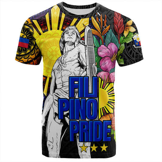 Philippines Filipinos T-Shirt Lapu-lapu Hero With Philippines Flowers Style