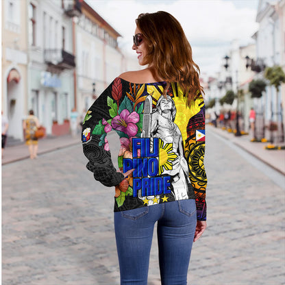 Philippines Filipinos Off Shoulder Sweatshirt Lapu-lapu Hero With Philippines Flowers Style