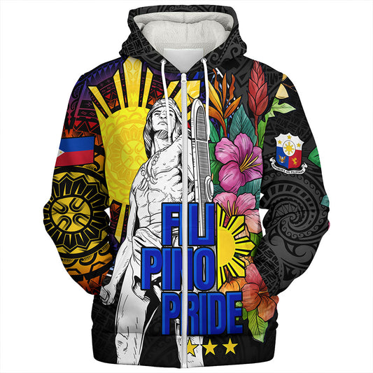 Philippines Filipinos Sherpa Hoodie Lapu-lapu Hero With Philippines Flowers Style