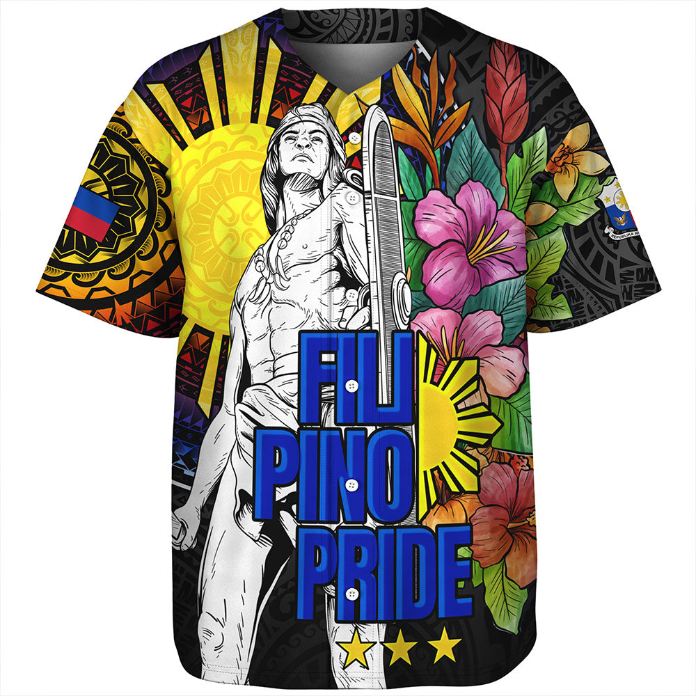 Philippines Filipinos Baseball Shirt Lapu-lapu Hero With Philippines Flowers Style