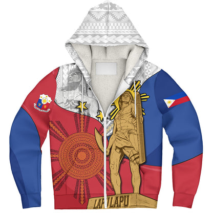 Philippines Filipinos Sherpa Hoodie Lapu Lapu Heroes With Sun And Flag Tribal Patterns