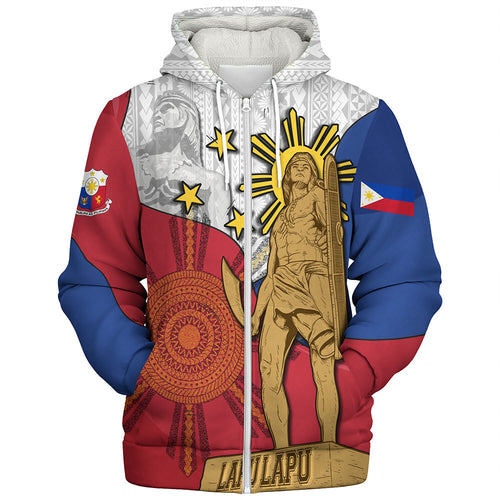 Philippines Filipinos Sherpa Hoodie Lapu Lapu Heroes With Sun And Flag Tribal Patterns