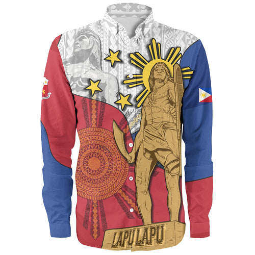 Philippines Filipinos Long Sleeve Shirt Lapu Lapu Heroes With Sun And Flag Tribal Patterns