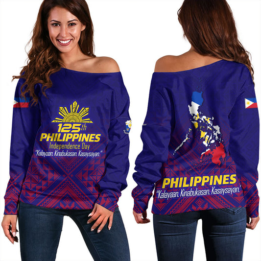 Philippines Filipinos Off Shoulder Sweatshirt Philippines Independence Day Kalayaan-Kinabukasan-Kasaysayan